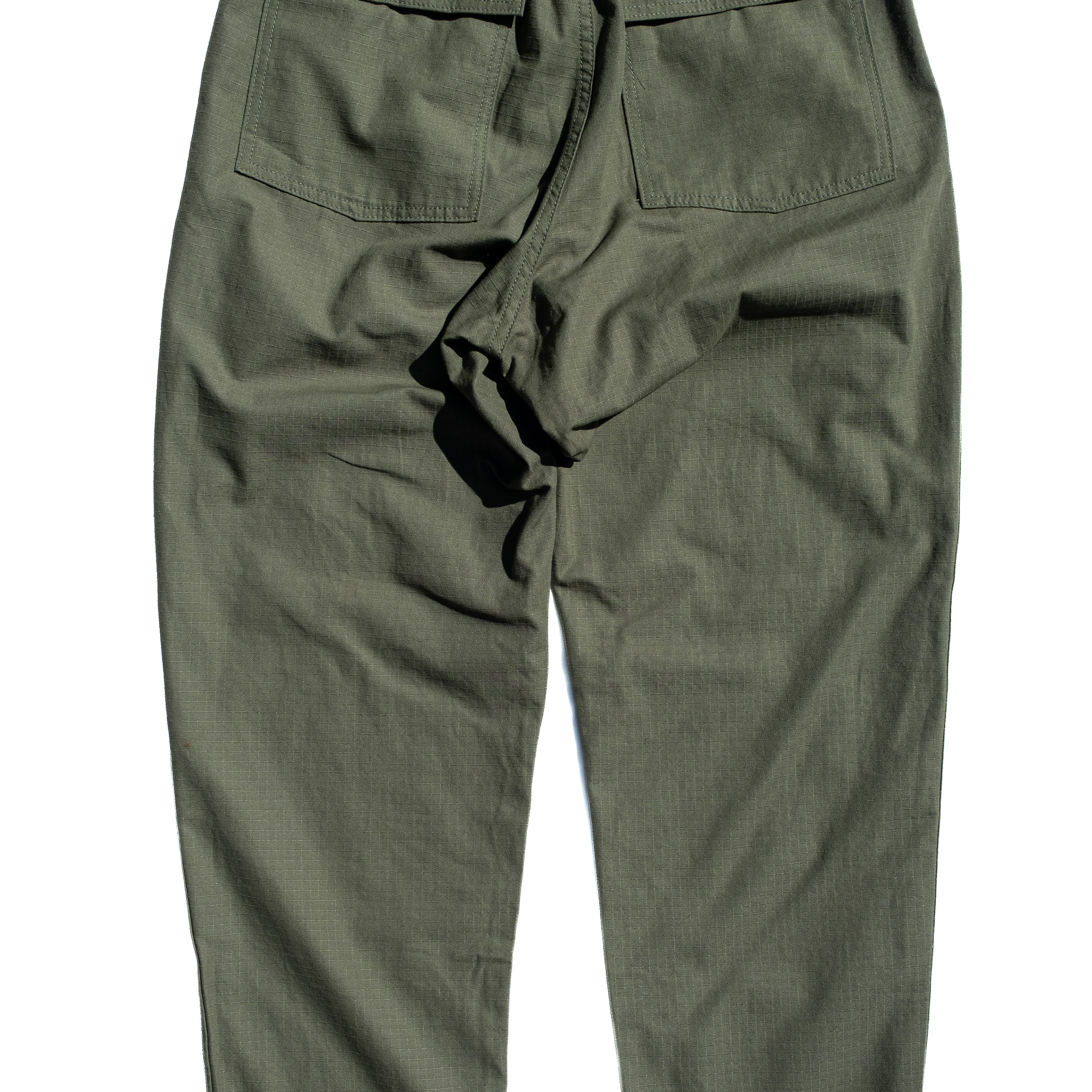 Favorite Pastime Cruiser Pant in Army Green cotton ripstop – back view